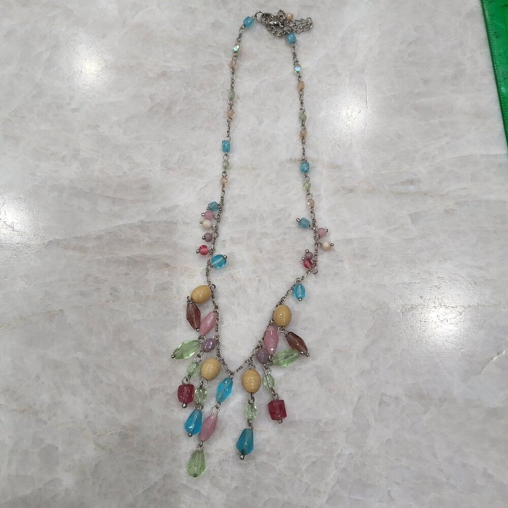 Glass bead necklace on a gold tone chain
